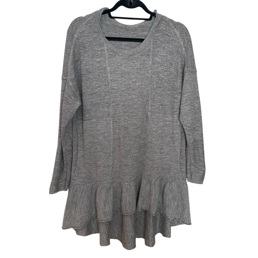 Free People Peplum Hooded Sweater Womens Small Gray Textured Knit Ruffle Hem